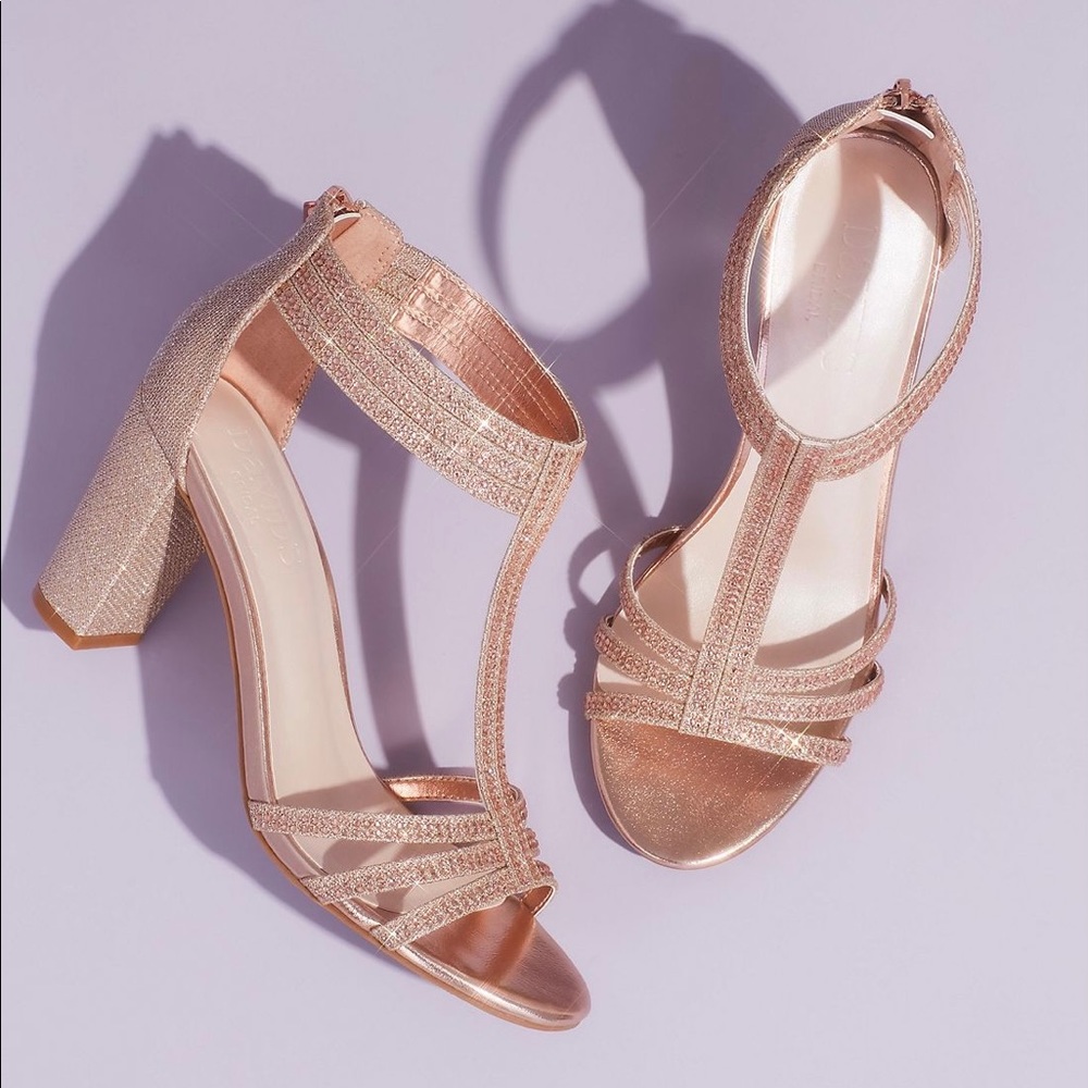 Glitter T-strap block heel sandals